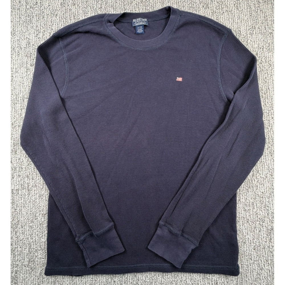 Polo Jeans Company Ralph Lauren Thermal Men XL Navy Blue Waffle Knit Flag Logo